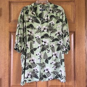 Puritan Green Tropical Floral Button-up 3X